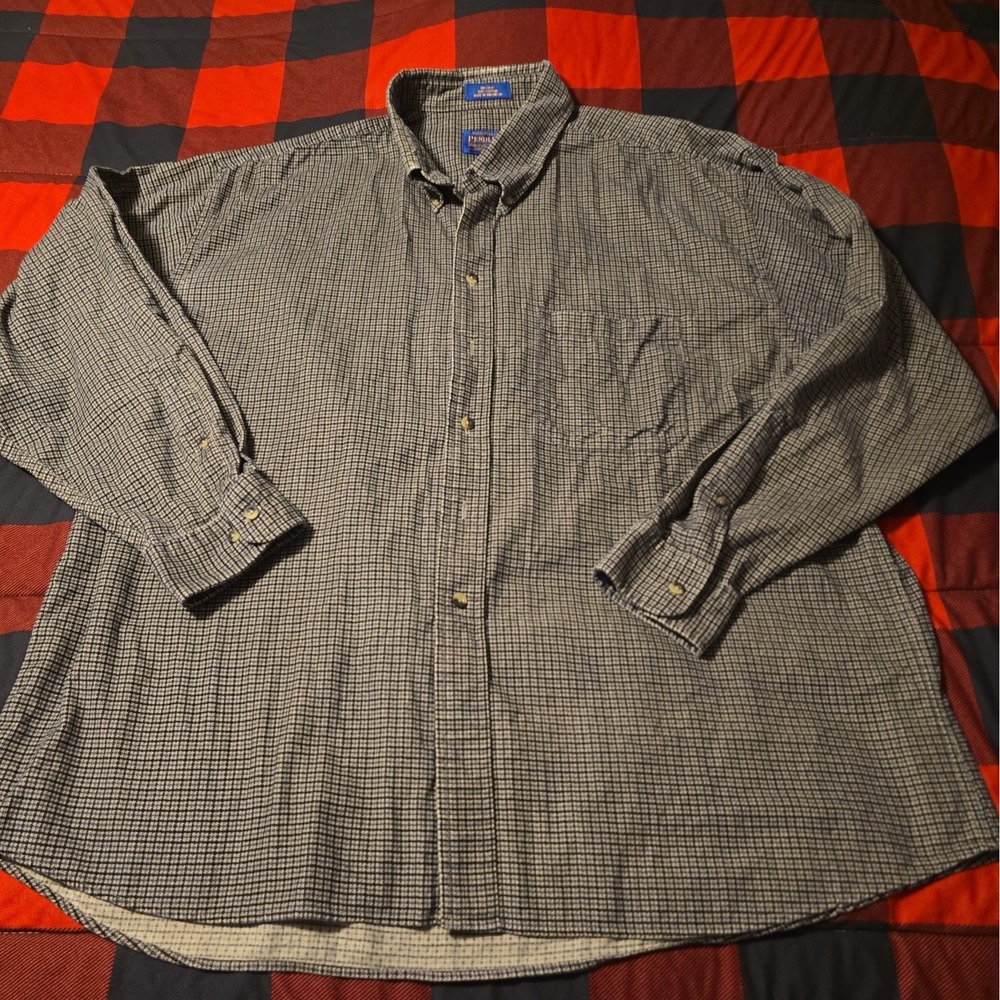 Pendleton Woolen Flannel Shirt Men XXL Blue & Navy Check Button Down 100% Cotton